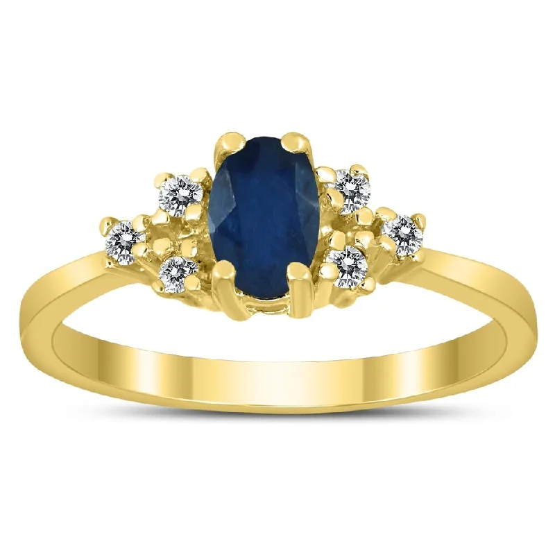 Women’s oval ring-6X4MM Sapphire and Diamond Regal Ring in 10K Yellow Gold