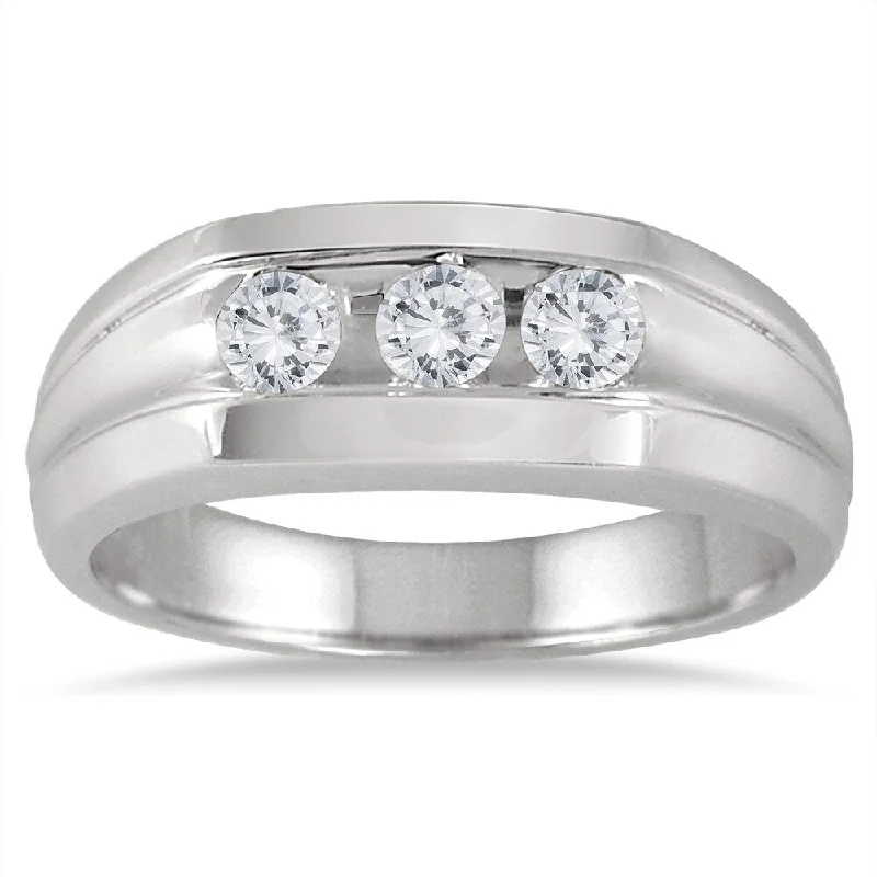 Women’s wedding band-1/2 Carat TW Men's Three Stone Ring in 10K White Gold