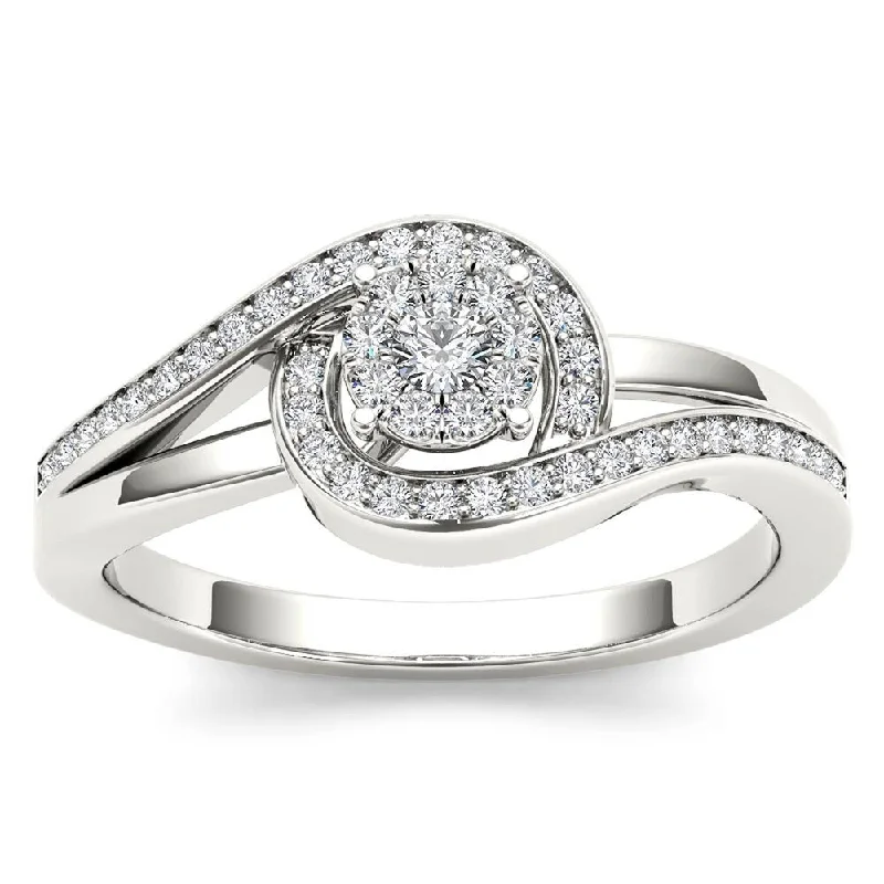 Women’s floral design ring-De Couer 10k White Gold 1/5ct TDW Diamond Promise Fashion Ring