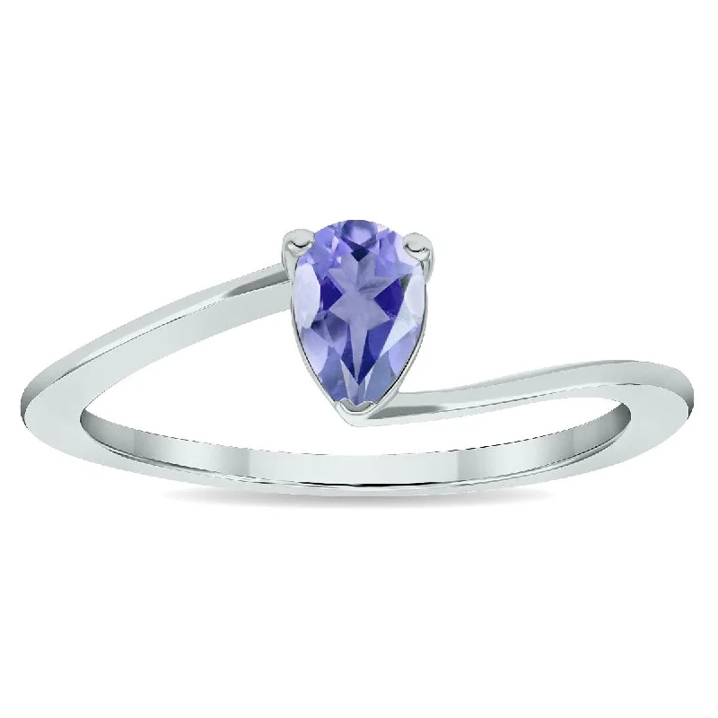 Women’s eternity ring-Women's Solitaire Tanzanite Wave Ring in 10K White Gold