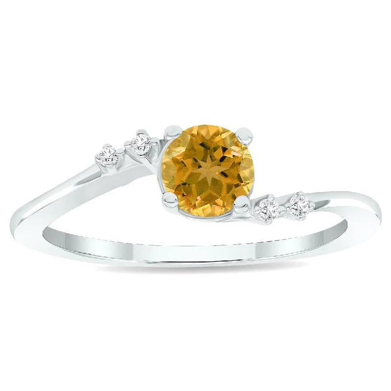 Women’s minimalist ring-Women's Citrine and Diamond Tierra Ring in 10K White Gold