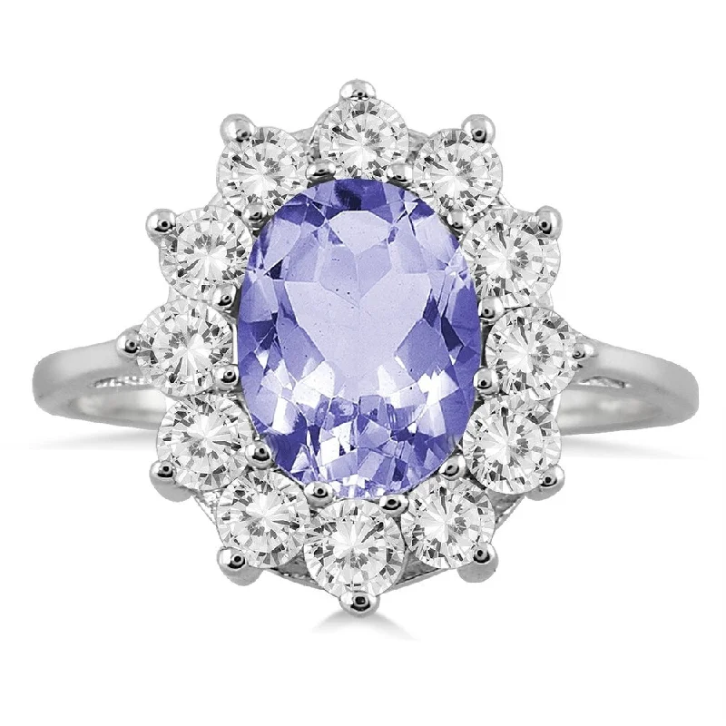 Women’s round diamond ring-Tanzanite and Diamond Ring