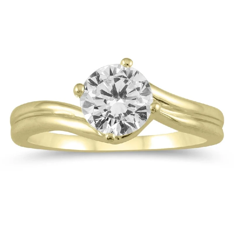 Women’s classic ring-AGS Certified 1 Carat Diamond Solitaire Ring in 14K Yellow Gold (I-J Color, I2-I3 Clarity)