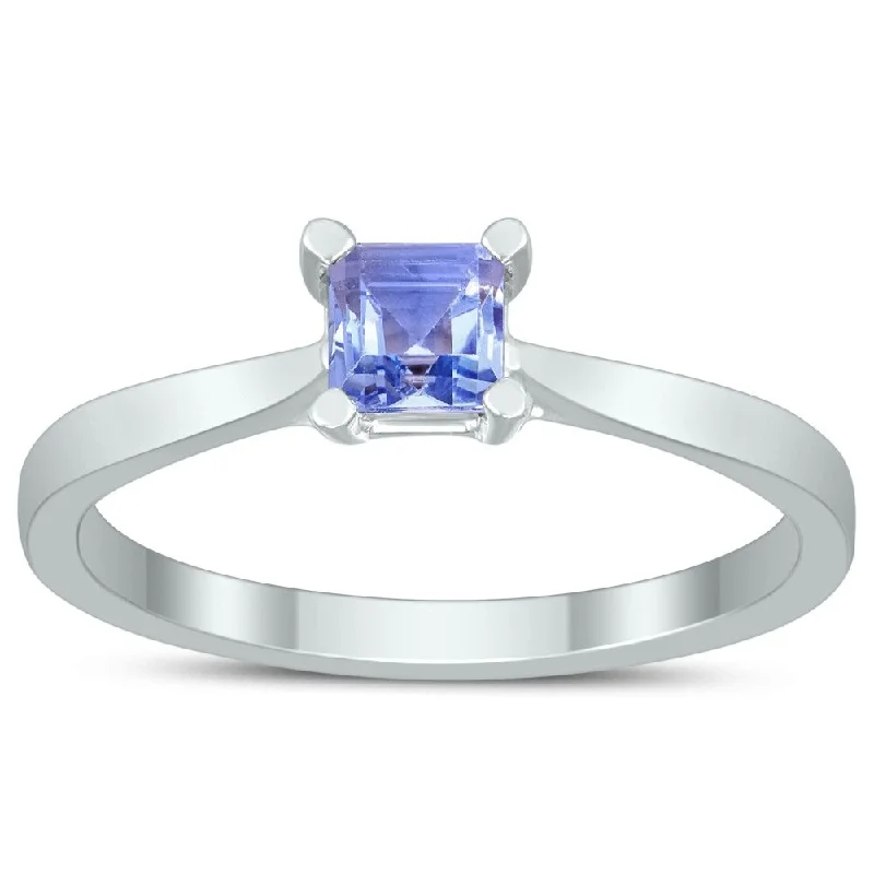 Women’s sapphire and diamond ring-Square Princess Cut 4MM Tanzanite Solitaire Ring in 10K White Gold