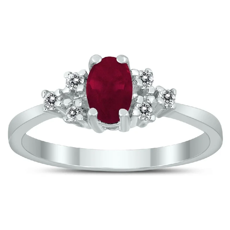 Women’s pinky ring-6X4MM Ruby and Diamond Regal Ring in 10K White Gold