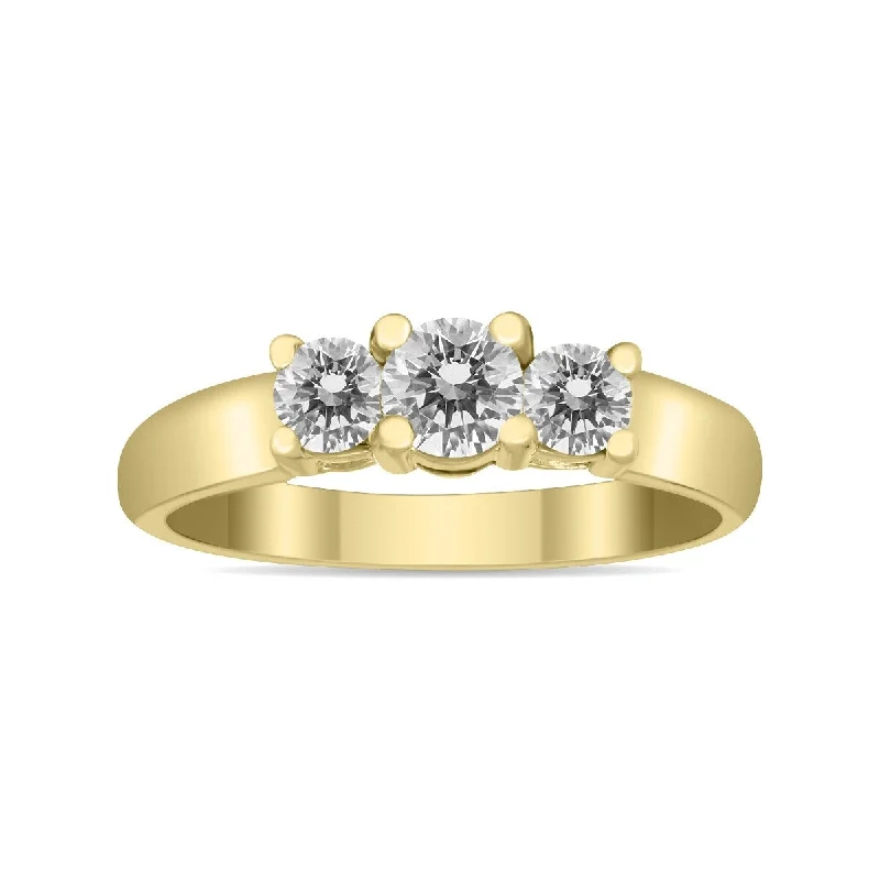 Women’s chunky ring-Marquee Certified 3/4 Carat TW Three Stone Diamond Ring in 10K Yellow Gold