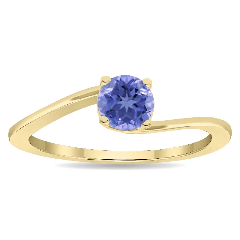 Women’s gemstone ring-Women's Round Shaped Solitaire Tanzanite Wave Ring in 10K Yellow Gold