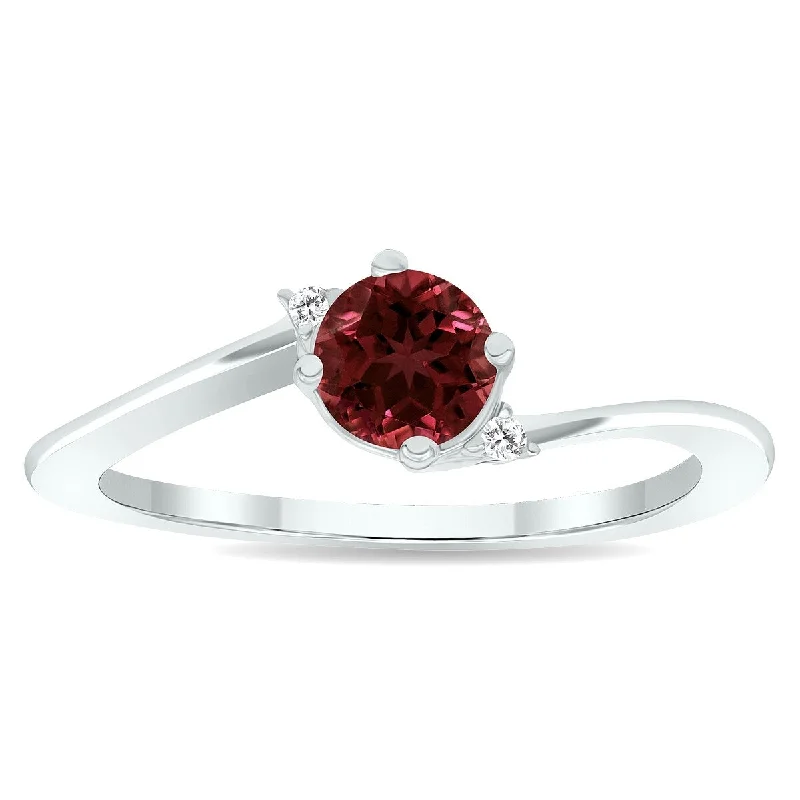 Women’s unique ring-Women's Garnet and Diamond Wave Ring in 10K White Gold