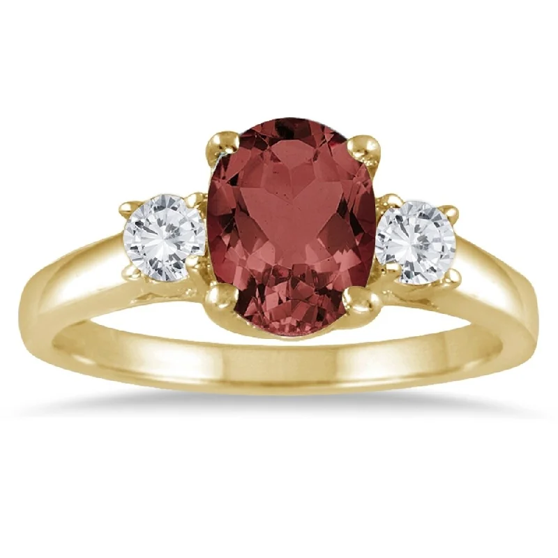 Women’s wedding set ring-1 3/4 Carat Garnet and Diamond Three Stone Ring 14K Yellow Gold