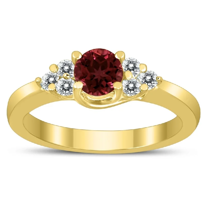 Women’s ruby and diamond ring-5MM Garnet and Diamond Cynthia Ring in 10K Yellow Gold