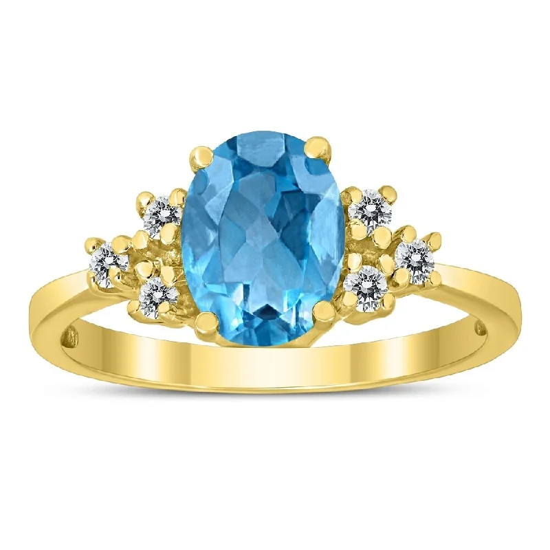 Women’s square ring-8X6MM Blue Topaz and Diamond Regal Ring in 10K Yellow Gold