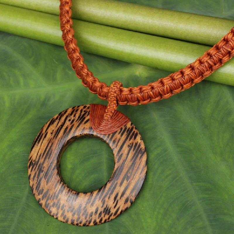 Women’s personalized ring-Handmade Coconut Wood 'Ring In Rust' Pendant Necklace (Thailand)