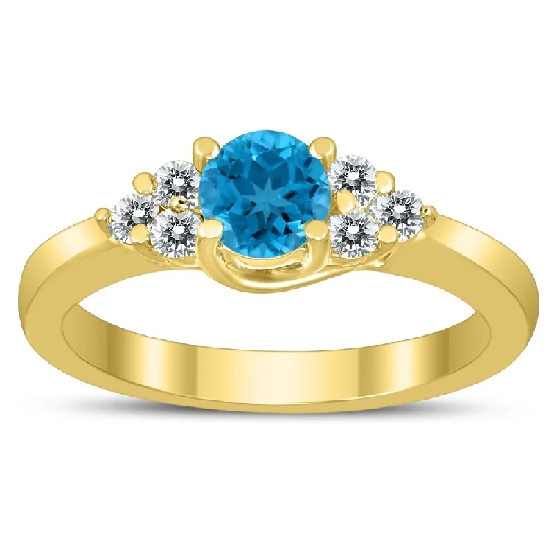 Women’s sapphire ring-5MM Blue Topaz and Diamond Cynthia Ring in 10K Yellow Gold