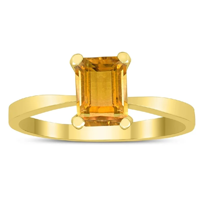 Women’s wedding ring set-Emerald Shaped 7X5MM Citrine Solitaire Ring in 10K Yellow Gold