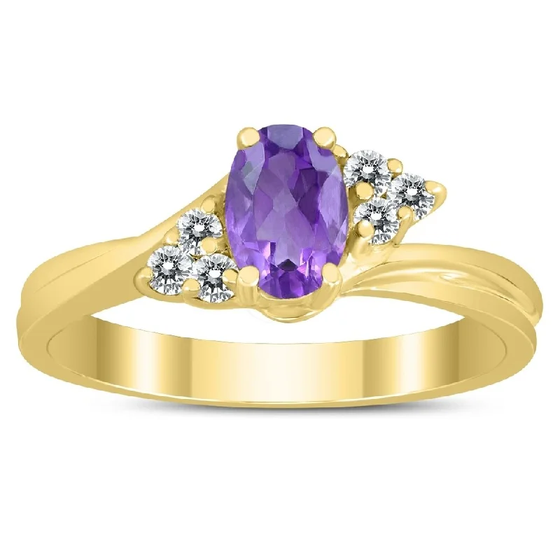 Women’s ruby engagement ring-6X4MM Amethyst and Diamond Twist Ring in 10K Yellow Gold