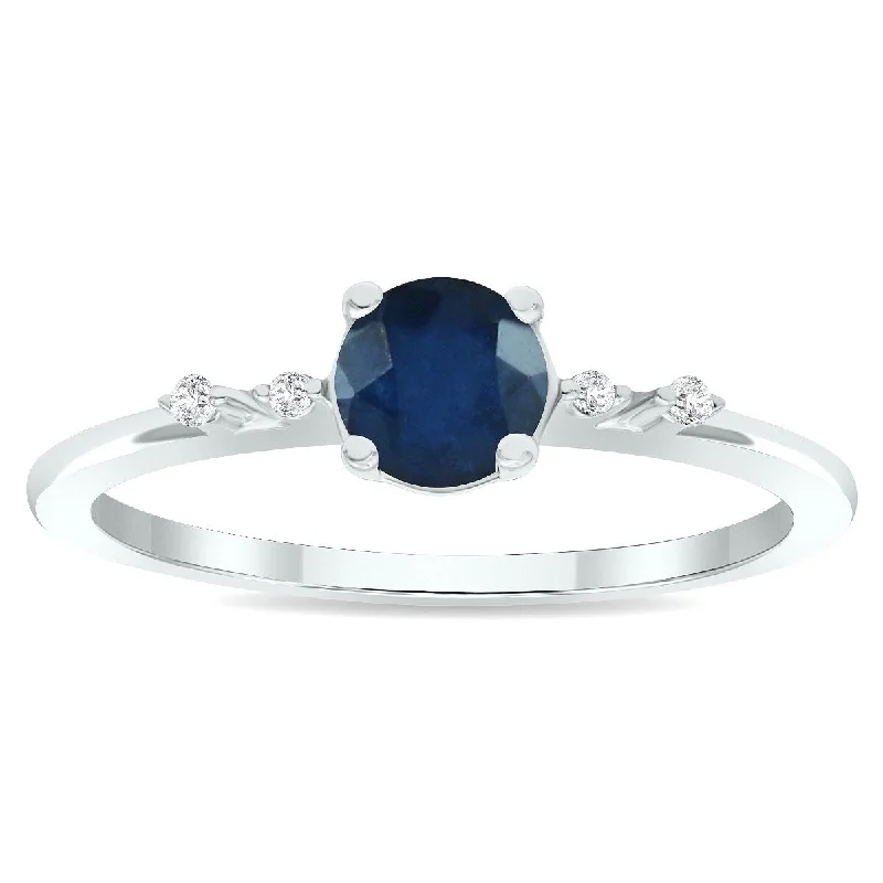 Women’s diamond band ring-Women's Sapphire and Diamond Sparkle Ring in 10K White Gold