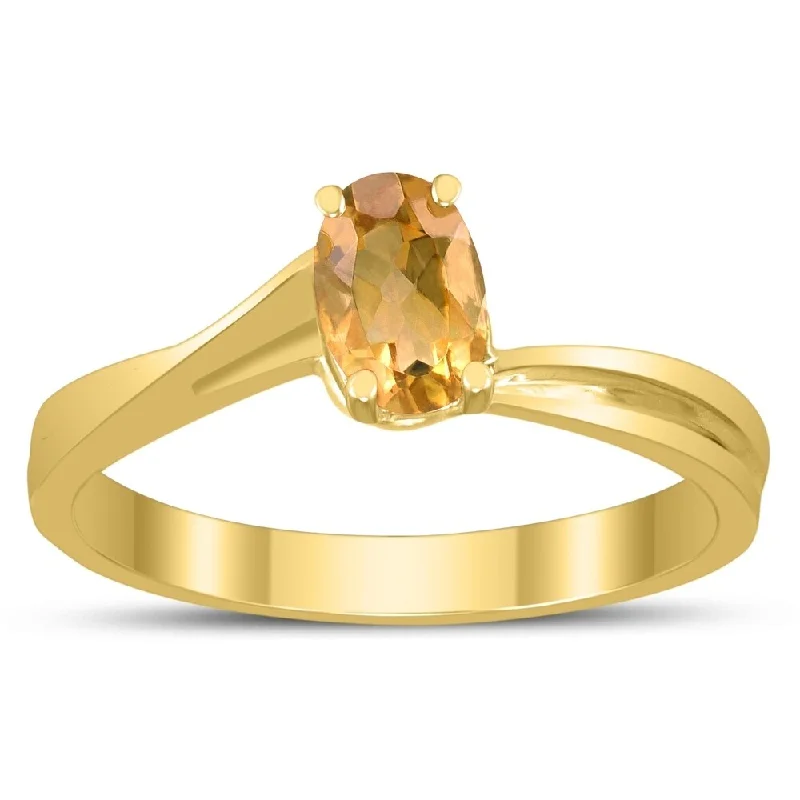 Women’s luxury wedding ring-Solitaire Oval 6X4MM Citrine Gemstone Twist Ring in 10K Yellow Gold