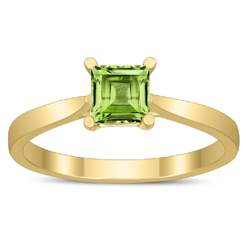 Women’s stackable ring-Square Princess Cut 5MM Peridot Solitaire Ring in 10K Yellow Gold