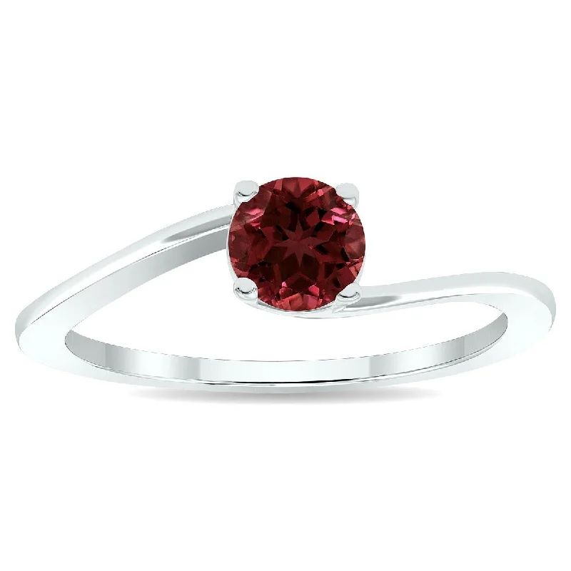 Women’s unique ring-Women's Solitaire Garnet Wave Ring in 10K White Gold