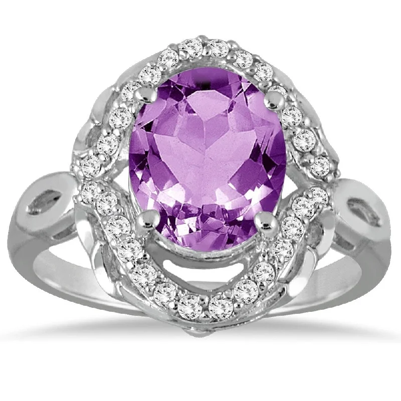 Women’s platinum ring-3 1/2 Carat Oval Amethyst and Diamond Ring in 10K White Gold