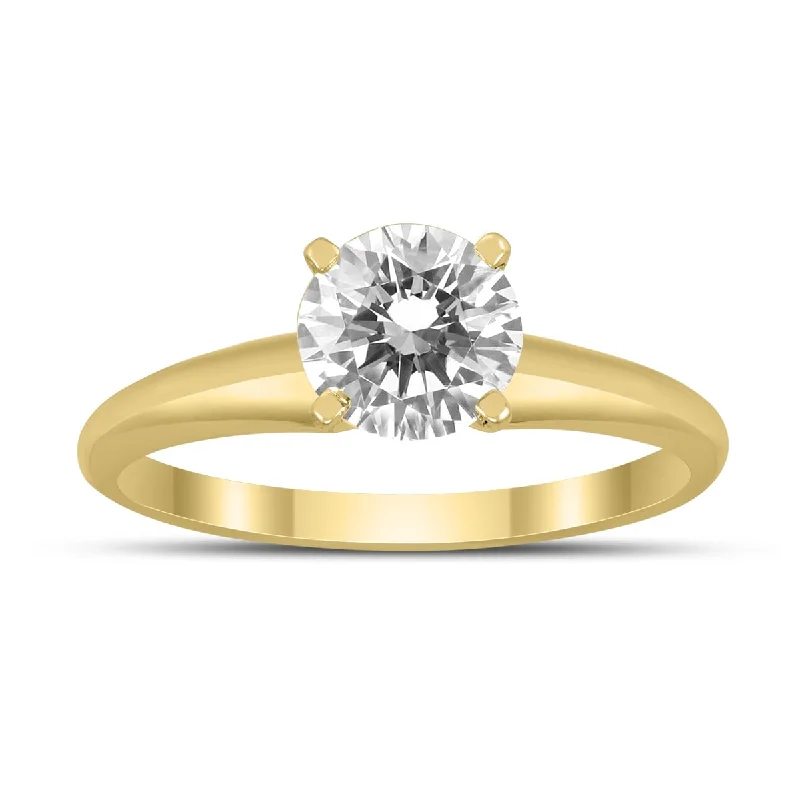 Women’s engagement ring-Marquee Certified 1 Carat Diamond Solitaire Ring in 14K Yellow Gold (I-J Color, I2-I3 Clarity)