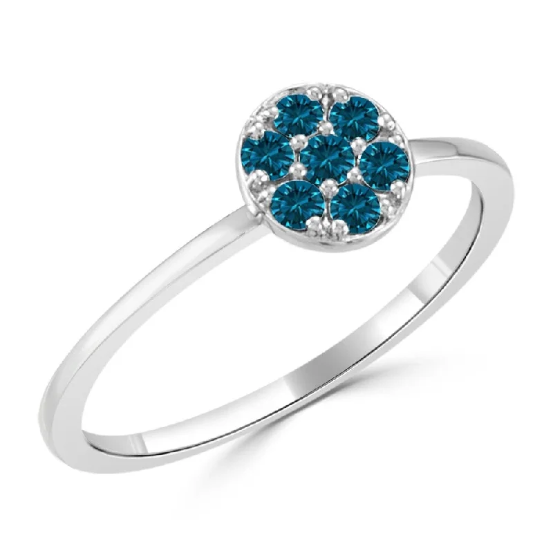 Women’s bold ring-Auriya 1/5ctw Petite Ultra-Thin Stackable Halo Blue Diamond Ring 10k Gold