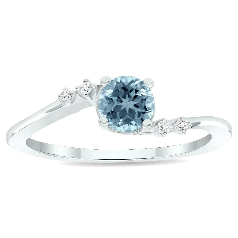 Women’s white gold ring-Women's Aquamarine and Diamond Tierra Ring in 10K White Gold