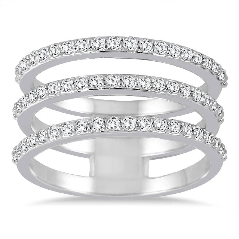 Women’s chunky ring-Marquee 3/5 Carat TW Triple Row Diamond Ring in 14K White Gold