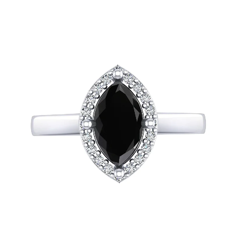 Women’s unique ring-Auriya 1 5/8ct Marquise-cut Halo Black Diamond Ring 14k Gold