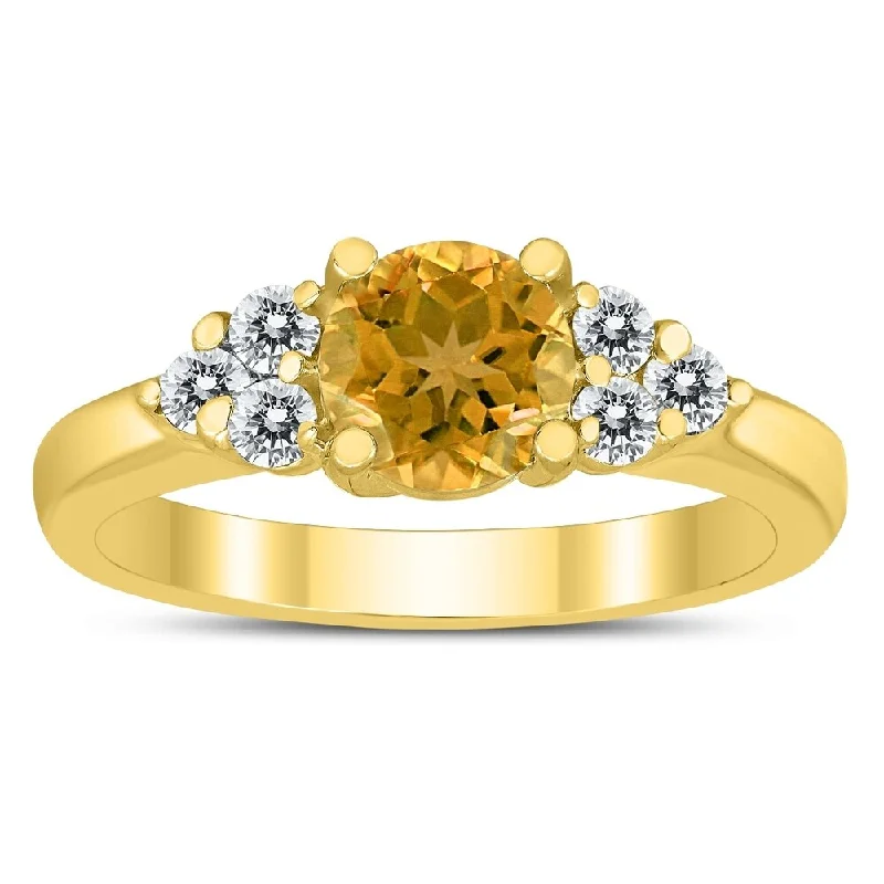 Women’s oversized ring-6MM Citrine and Diamond Cynthia Ring in 10K Yellow Gold