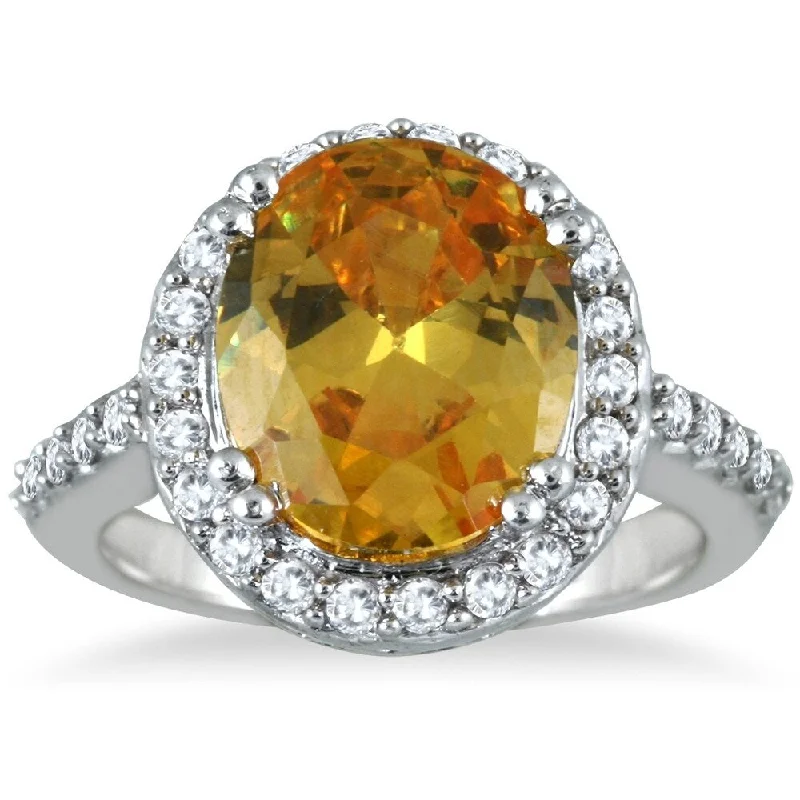 Women’s eco-friendly ring-5 Carat Citrine and Diamond Ring in 14K White Gold