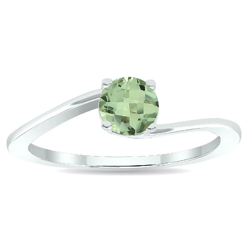 Women’s designer ring-Women's Solitaire Green Amethyst Wave Ring in 10K White Gold