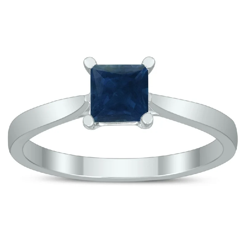 Women’s wedding ring-Square Princess Cut 5MM Sapphire Solitaire Ring in 10K White Gold