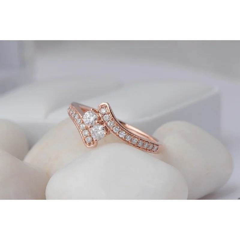 Women’s designer ring-De Couer IGI Certified 10k Rose Gold 1/2ct TDW Diamond Two-Stone Ring - Pink