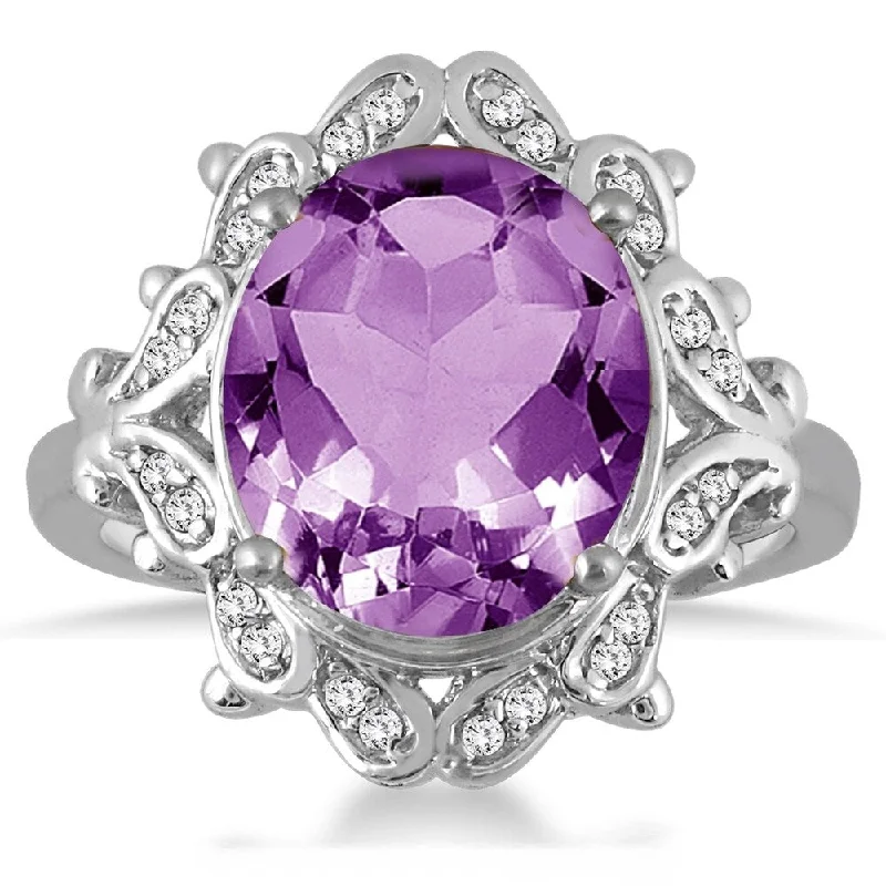 Women’s modern diamond ring-5 Carat Amethyst and Diamond Antique Ring in 10K White Gold