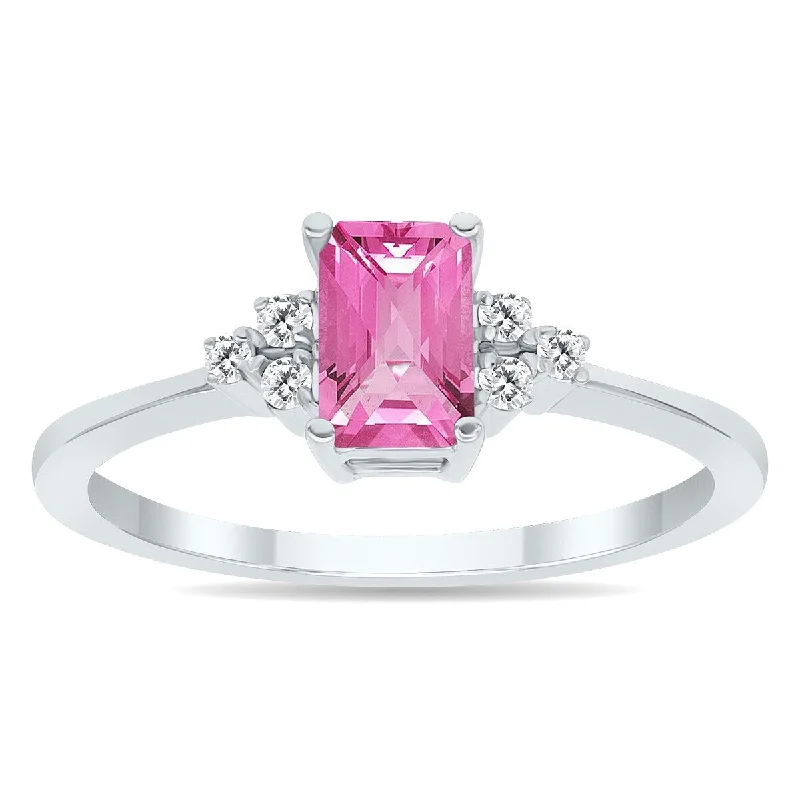 Women’s pearl ring-Pink Topaz and Diamond Regal Ring in 10K White Gold