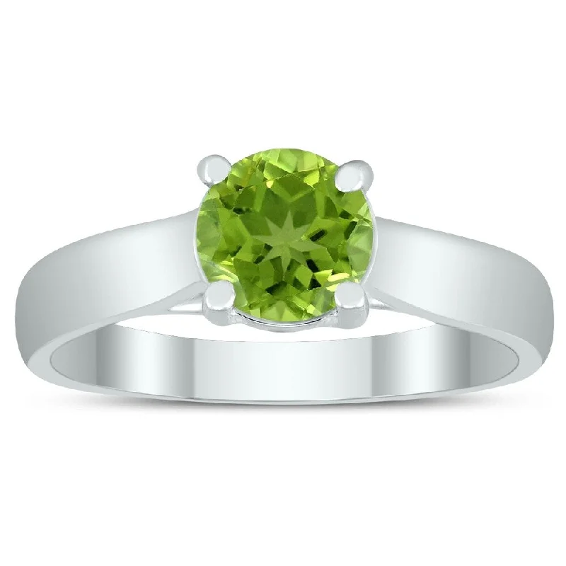 Women’s bold ring-Round 6MM Peridot Cathedral Solitaire Ring in 10K White Gold