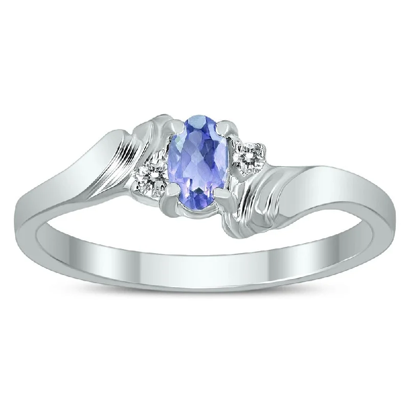 Women’s rose gold ring-5X3MM Tanzanite and Diamond Wave Ring in 10K White Gold