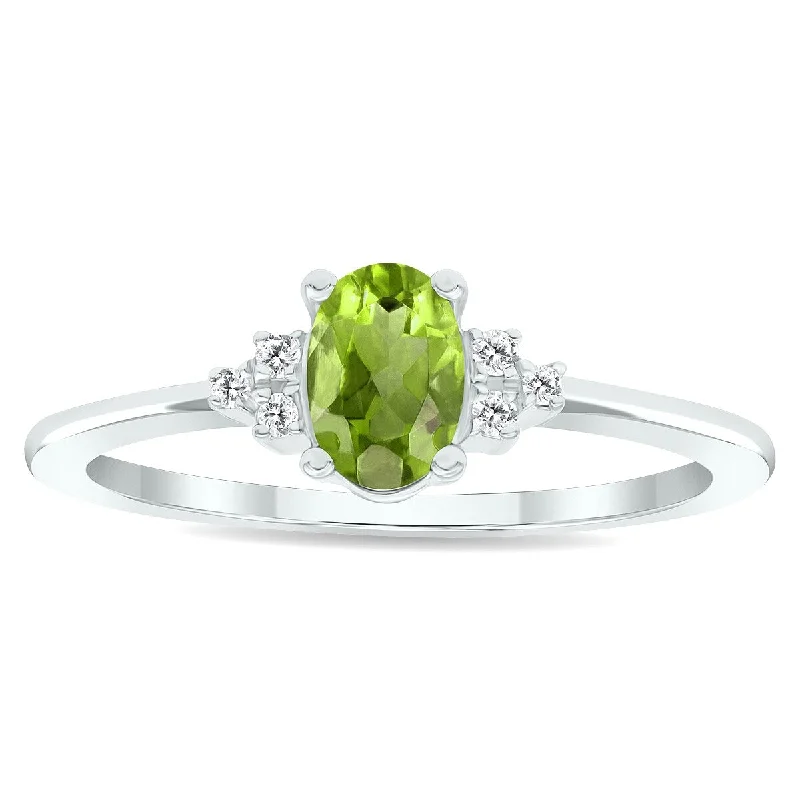 Women’s promise ring-Women's Peridot and Diamond Half Moon Ring in 10K White Gold