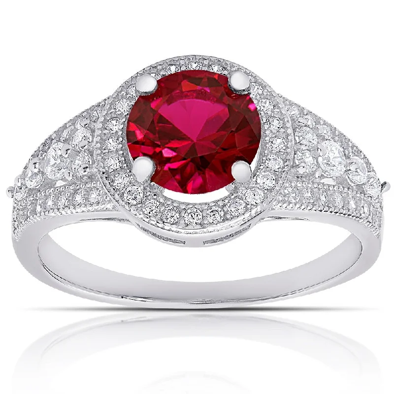 Women’s wedding ring with diamonds-Dolce Giavonna Sterling Silver Simulated Ruby & Cubic Zirconia Ring - White