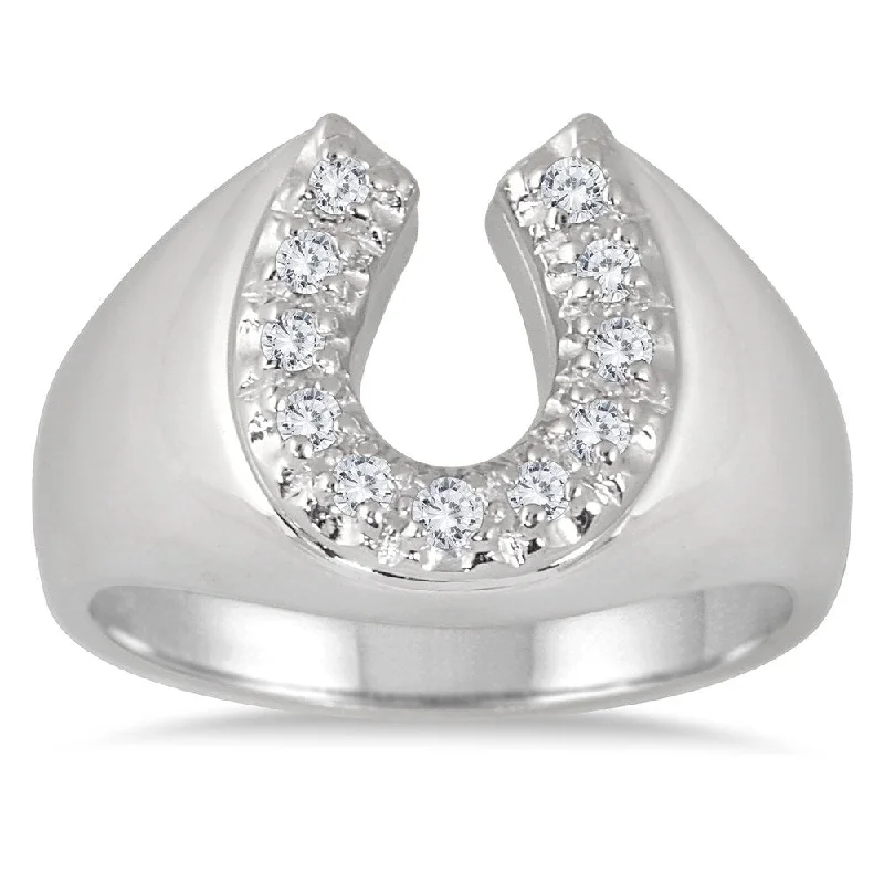 Women’s gold band ring-1/4 Carat TW Horseshoe Diamond Men's Ring in 10K White Gold