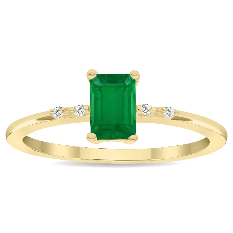 Women’s eco-friendly ring-Women's Emerald Cut Emerald and Diamond Sparkle Ring in 10K Yellow Gold