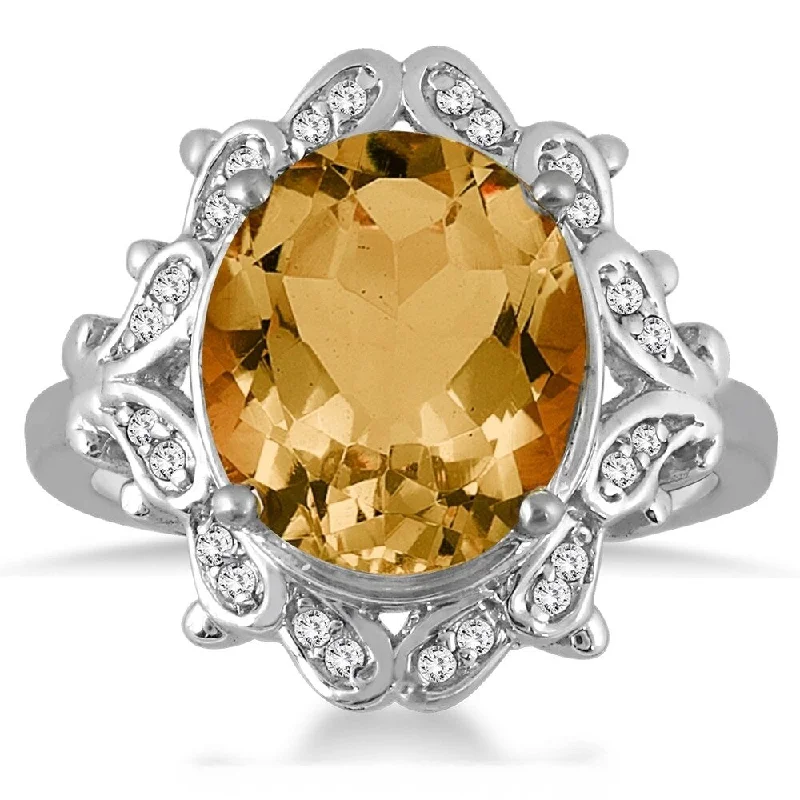 Women’s engagement set ring-5 Carat Citrine and Diamond Ring in 10K White Gold