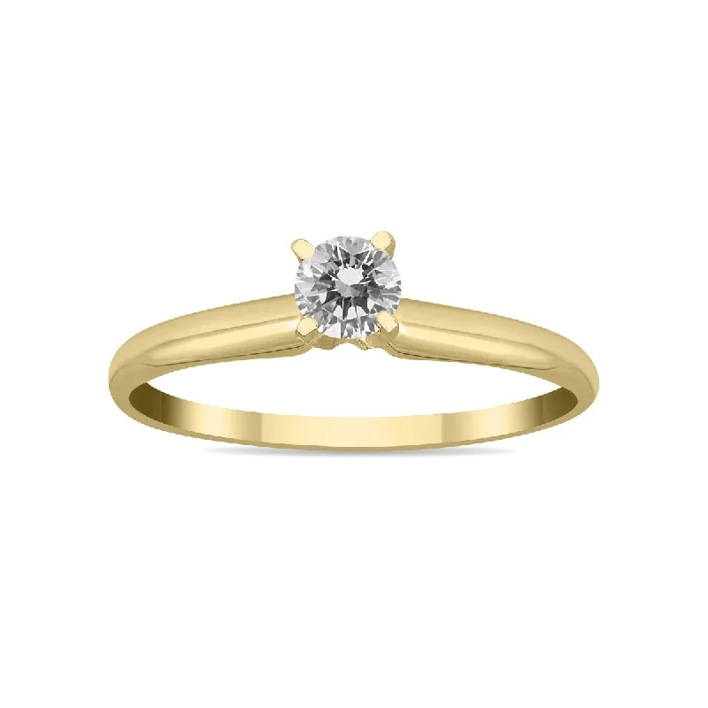 Women’s wedding band-Marquee Certified 1/3 Carat Round Diamond Solitaire Ring in 14K Yellow Gold (H-I Color, SI1-SI2 Clarity)