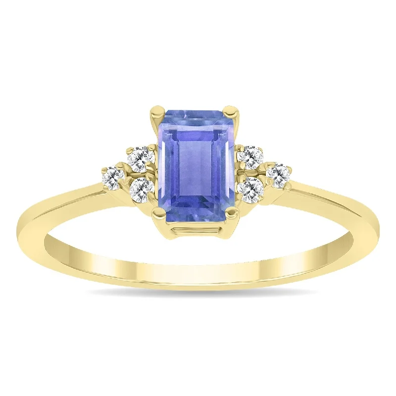 Women’s fashion ring-Tanzanite and Diamond Regal Ring in 10k Yellow Gold