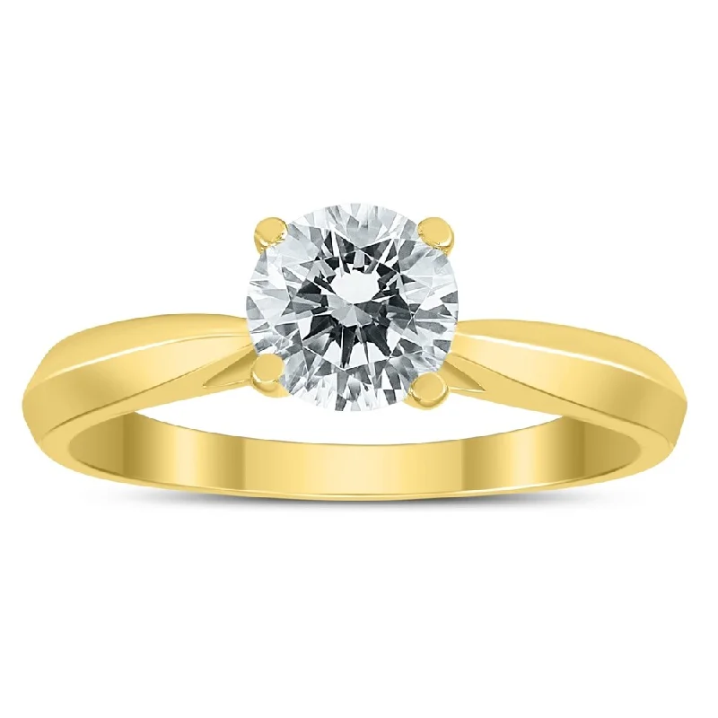 Women’s emerald-cut ring-AGS Certified 1 Carat TW Diamond Solitaire Ring with Side Diamond Accents in 14K Yellow Gold