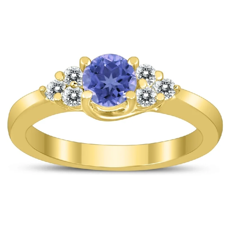 Women’s diamond eternity ring-5MM Tanzanite and Diamond Cynthia Ring in 10K Yellow Gold