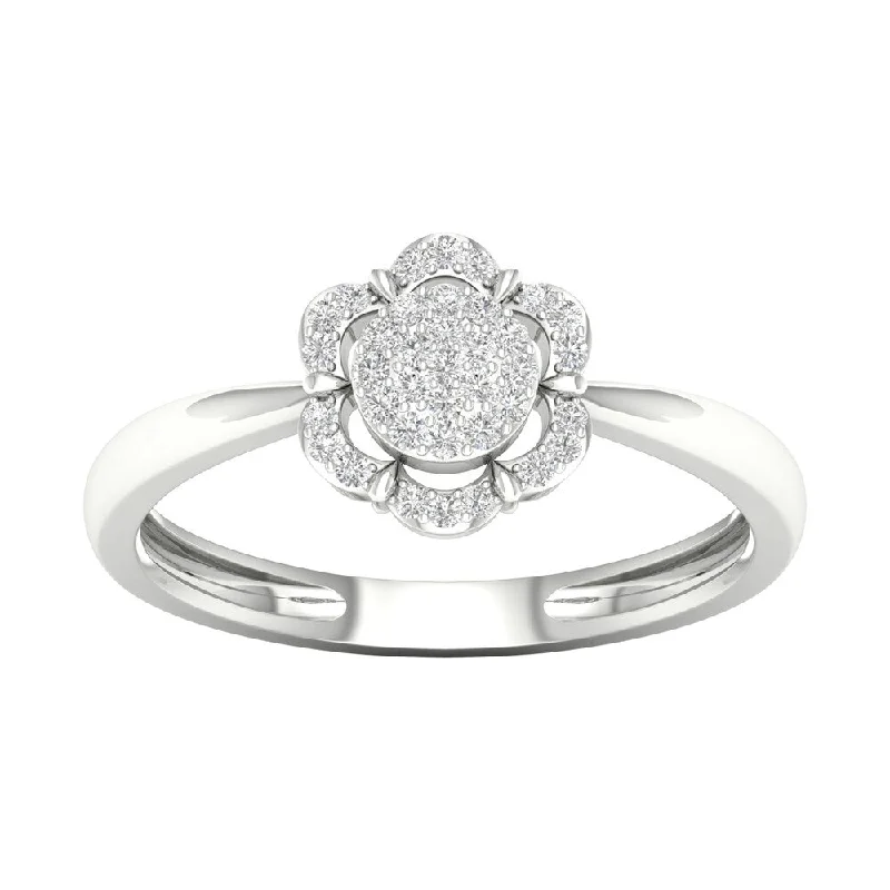 Women’s precious gemstone ring-1/10ct TDW Diamond Halo Ring in Sterling Silver by De Couer - White