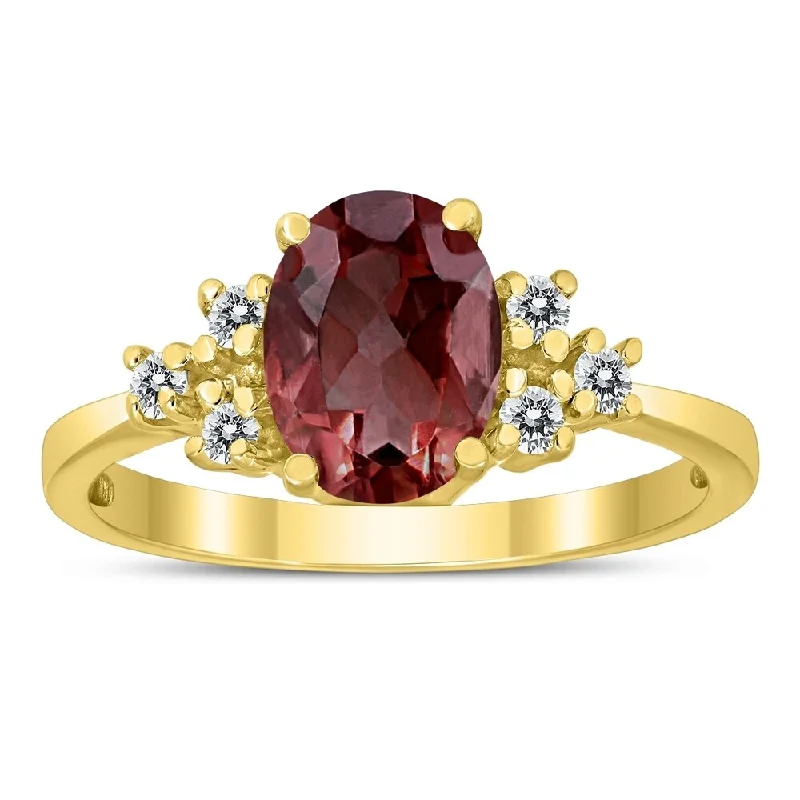 Women’s geometric ring-8X6MM Garnet and Diamond Regal Ring in 10K Yellow Gold