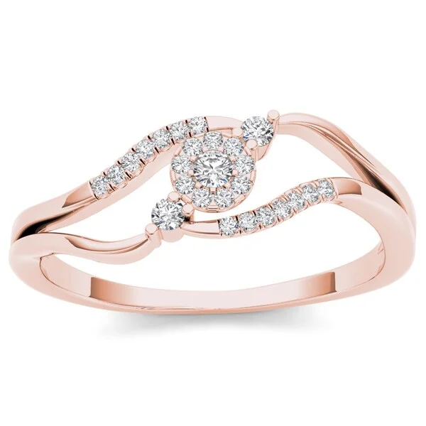 Women’s dainty ring-De Couer 10k Rose Gold 1/8ct TDW Diamond Bypass Cluster Ring - Pink